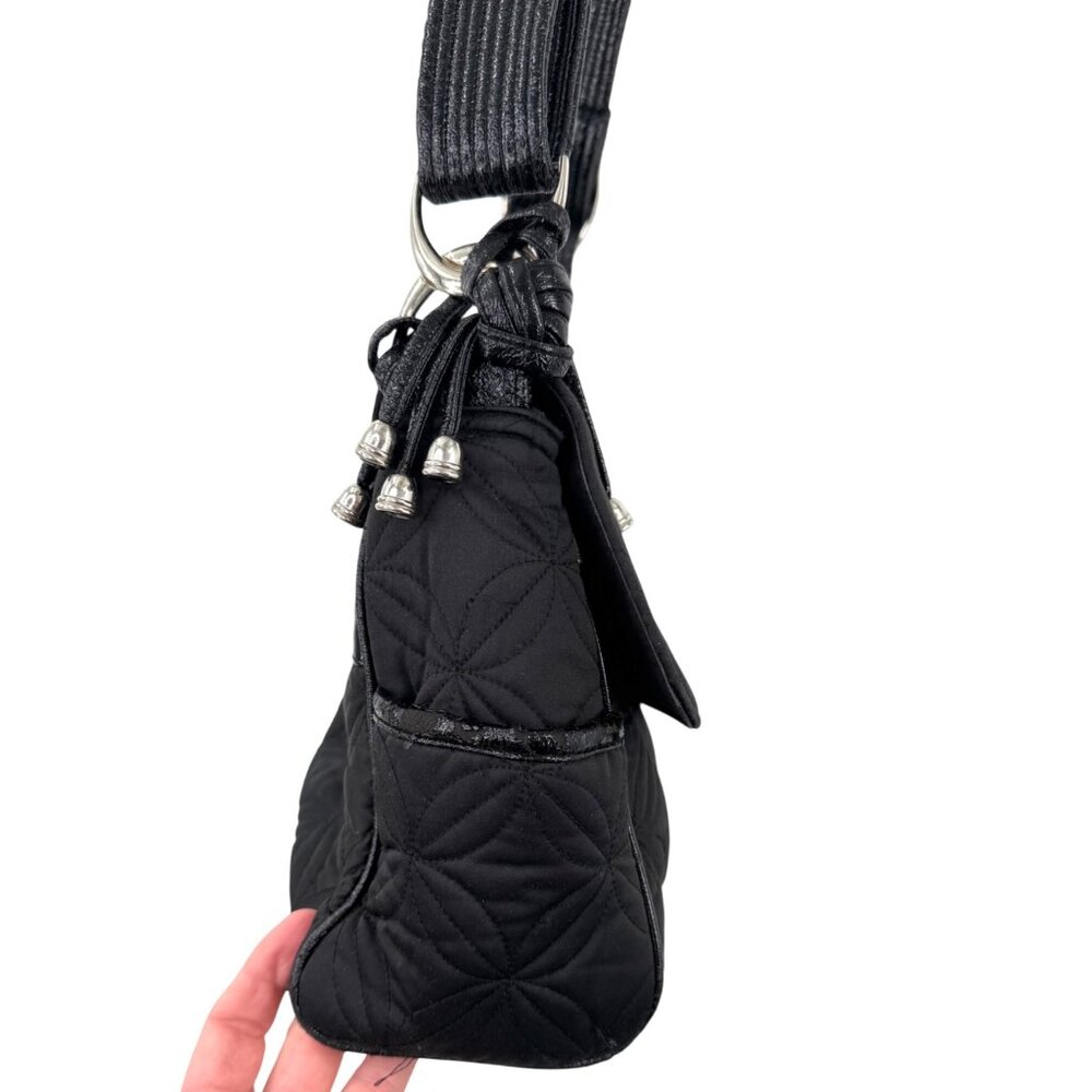 DONNA SHARP BLACK QUILTED CROSSBODY BAG LEOPARD INTERIOR ADJUSTIBLE STRAP - Picture 10 of 15